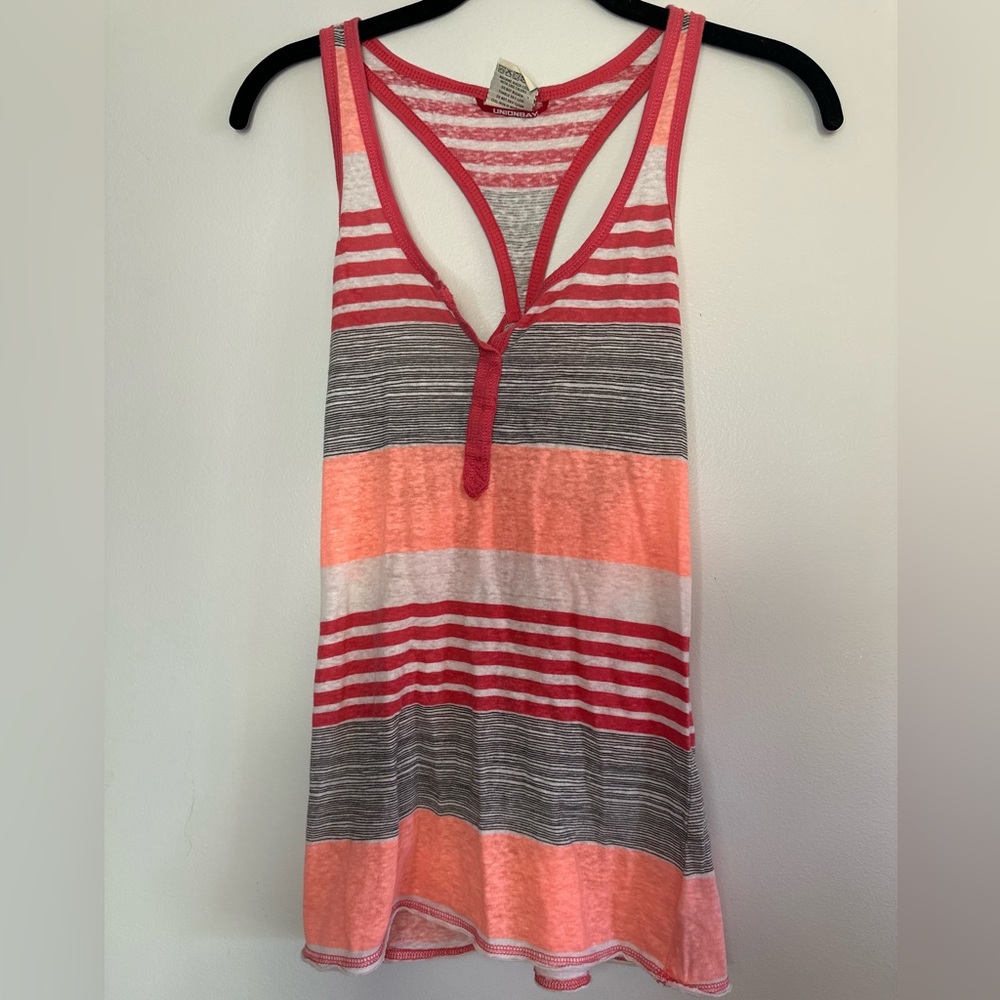 UNIONBAY Coral Gray & Pink Striped Tank Top (M)